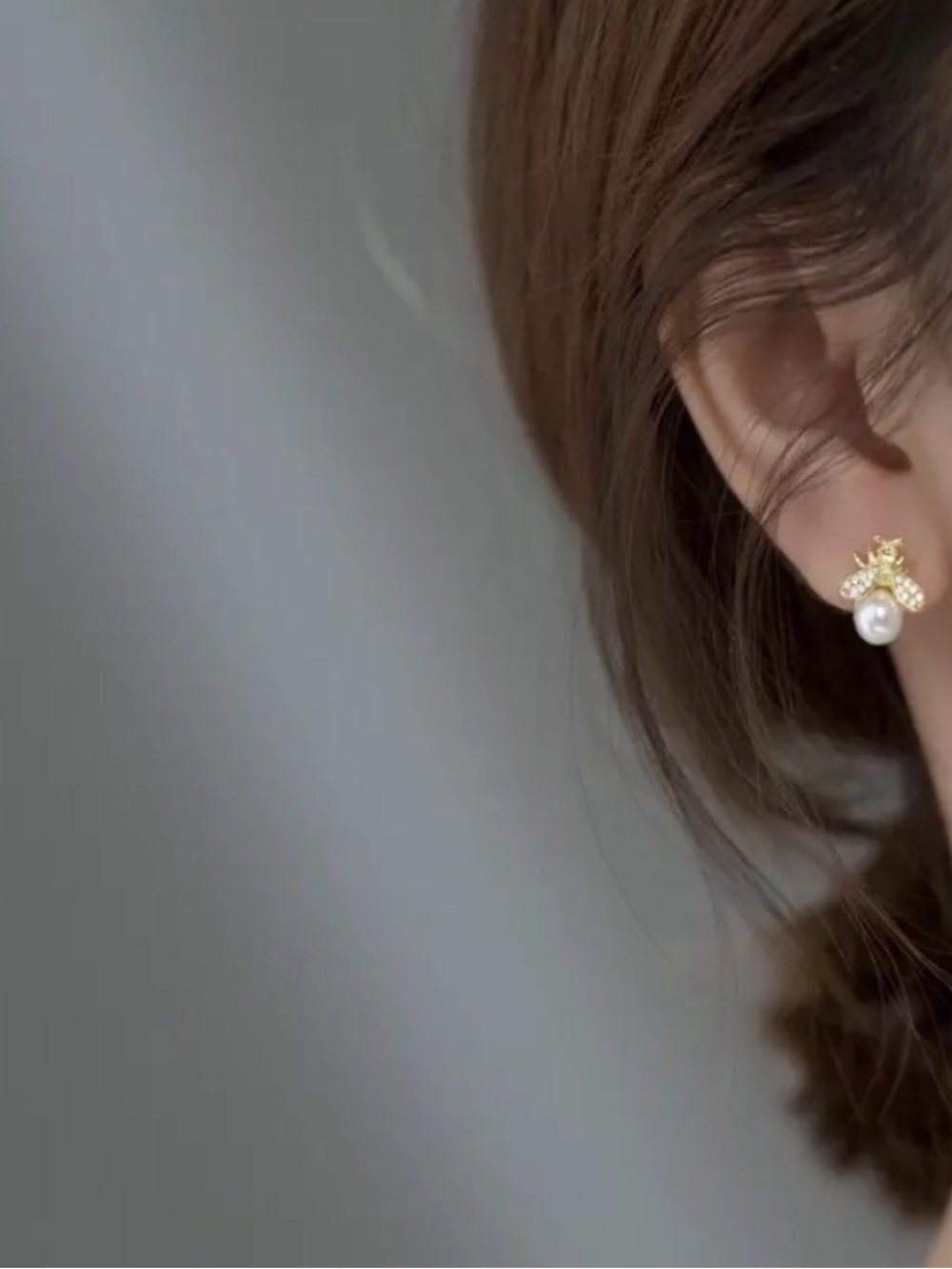 Gold Tone Bee Pearl Earrings - Picture 3 of 8